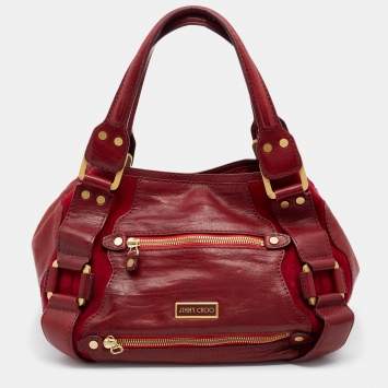 Pre Owned Jimmy Choo Red Leather And Suede Mahala Bag