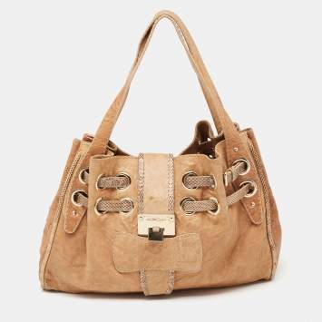 Pre Owned Jimmy Choo Brown Leather and Snakeskin Ramona Shoulder Bag
