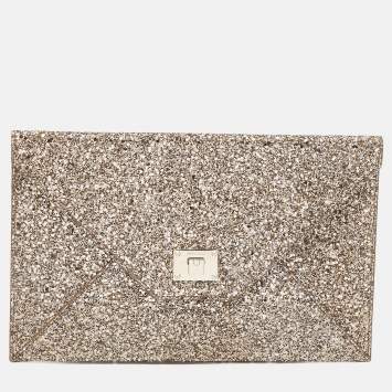 Pre Owned Jimmy Choo Metallic Gold Glitter Rosetta Clutch