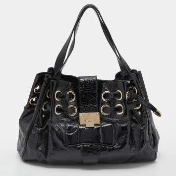 Pre Owned Jimmy Choo Black Crinkled Patent Leather Large Riki Tote Bag