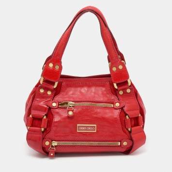 Pre Owned Jimmy Choo Red Leather and Suede Mahala Tote