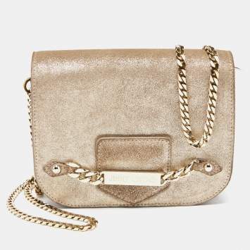 Pre Owned Jimmy Choo Metallic Suede Shadow Chain Bag