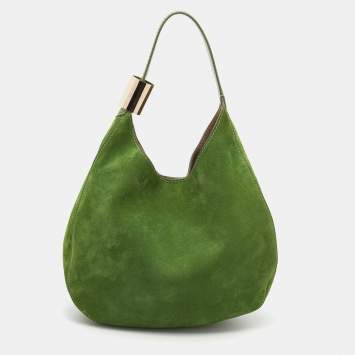 Pre Owned Jimmy Choo Green Suede And Python Stevie Hobo