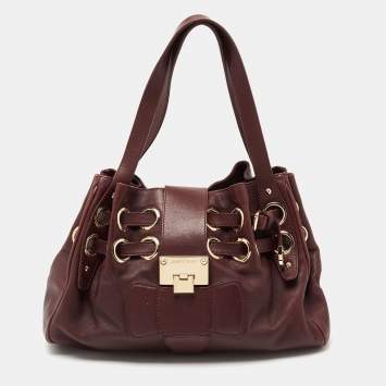Pre Owned Jimmy Choo Burgundy Leather Riki Tote