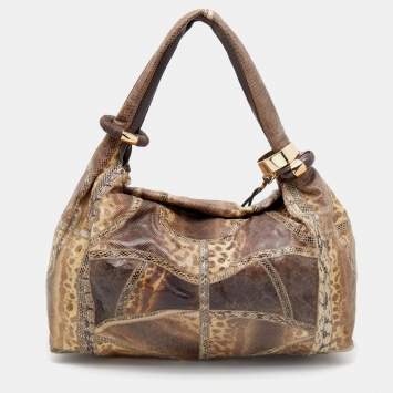 Pre Owned Jimmy Choo Brown Karung and Watersnake Large Saba Hobo