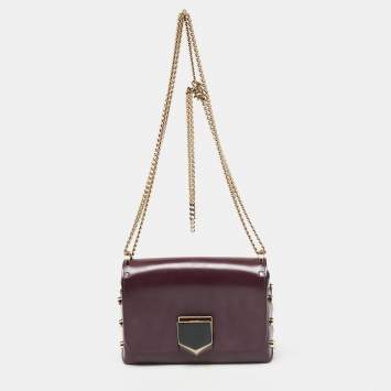 مملوكة مسبقًا Jimmy Choo Dark Burgundy Leather Lockett Petite Crossbody Bag