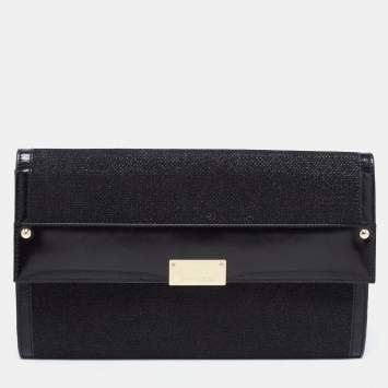 Pre Owned Jimmy Choo Black Leather and Glitter Reese Clutch