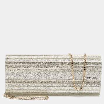 Pre Owned Jimmy Choo Metallic Silver Glitter Acrylic Sweetie Chain Clutch