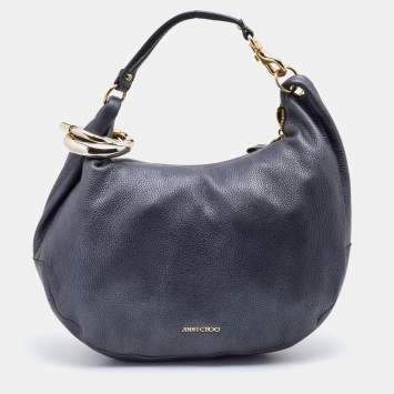 Pre Owned Jimmy Choo Dark Grey Leather and Snakeskin Trim Sky Hobo