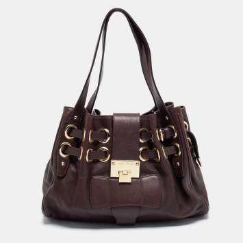 Pre Owned Jimmy Choo Dark Brown Leather Ramona Shoulder Bag