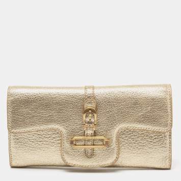 Pre Owned Jimmy Choo Metallic Gold Leather Flap Wallet