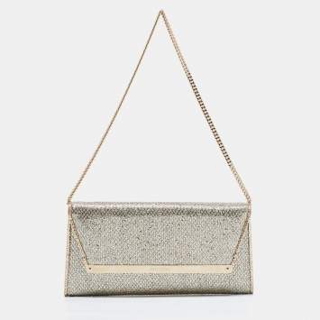 Pre Owned Jimmy Choo Silver/Gold Glitter And Lurex Fabric Margot Chain Clutch