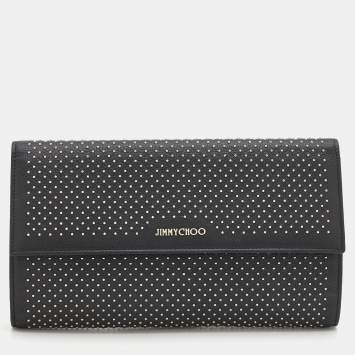 Pre Owned Jimmy Choo Black Leather Studded Flap Clutch