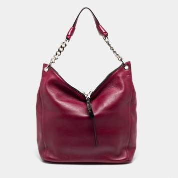 Pre Owned Jimmy Choo Burgundy Leather Raven Chain Shoulder Bag