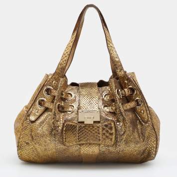 Pre Owned Jimmy Choo Metallic Gold Python Ramona Shoulder Bag