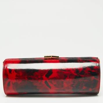 Pre Owned Jimmy Choo Red/Black Leather Twill Tube Clutch