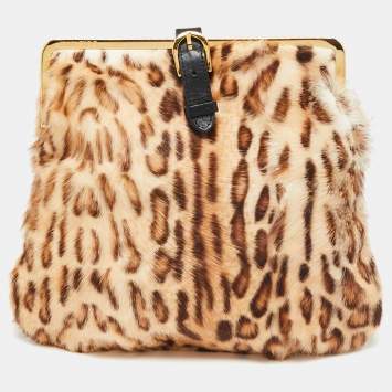مملوكة مسبقًا Jimmy Choo Beige/Brown Leopard Print Calf Hair Frame Foldover Clutch