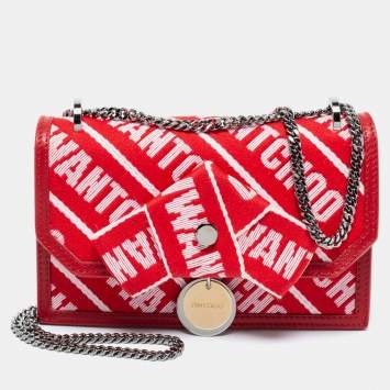 مملوكة مسبقًا Jimmy Choo Red Fabric And Leather Trimmed Shoulder Bag 