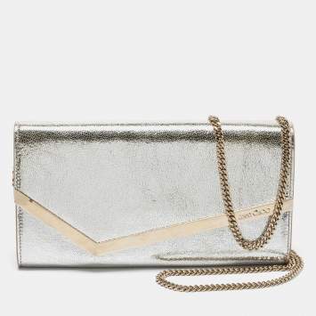 Pre Owned Jimmy Choo Gold Leather Emmie Clutch