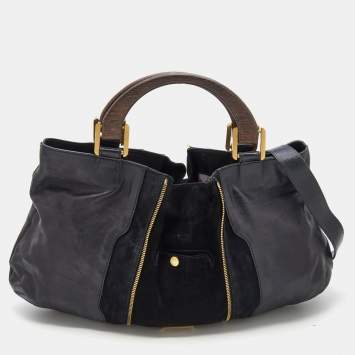 Pre Owned Jimmy Choo Black Leather and Suede Expandable Maia Hobo