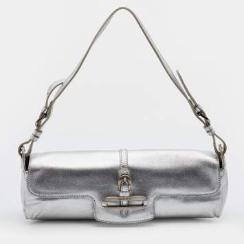 Pre Owned Jimmy Choo Metallic Silver Leather Tulita Pochette