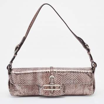 Pre Owned Jimmy Choo Metallic Brown Snakeskin Leather Tulita Pochette Bag
