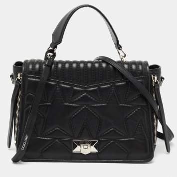 Pre Owned Jimmy Choo Black Quilted Leather Helia Top Handle Bag