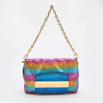 Pre Owned Jimmy Choo Multicolored Watersnake Celeste Rainbow Chain Shoulder Bag