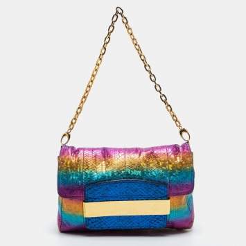 Pre Owned Jimmy Choo Multicolor Python Celeste Rainbow Chain Clutch
