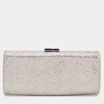 Pre Owned Jimmy Choo Metallic Gold Glitter Fabric Tube Clutch