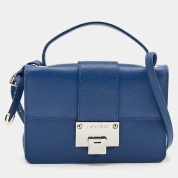 Pre Owned Jimmy Choo Blue Leather Rebel Top Handle Bag