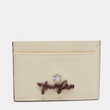 Pre Owned Jimmy Choo Cream Leather Aries Card Holder