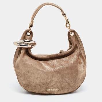 Pre Owned Jimmy Choo Metallic Beige Suede Solar Hobo