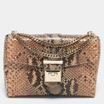 Pre Owned Jimmy Choo Beige Python Leather Flap Shoulder Bag
