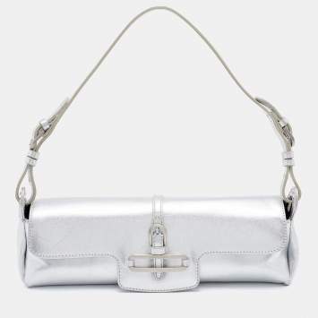 Pre Owned Jimmy Choo Silver Leather Tulita Pochette