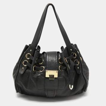Pre Owned Jimmy Choo Black Leather and Snakeskin Ramona Shoulder Bag