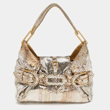 Pre Owned Jimmy Choo Gold/Silver Snakeskin Small Tulita Shoulder Bag