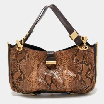Pre Owned Jimmy Choo Brown Watersnake Leather Ayse Shoulder Bag