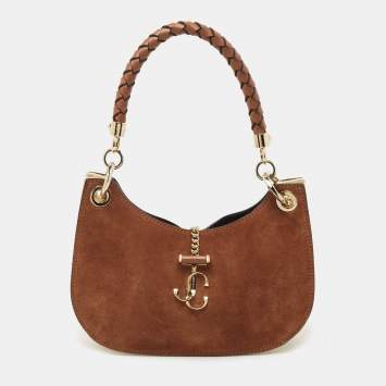 مملوكة مسبقًا Jimmy Choo Brown Suede and Raffia Small Varenne Hobo