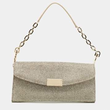 Pre Owned Jimmy Choo Gold Glitter Riane Chain Clutch