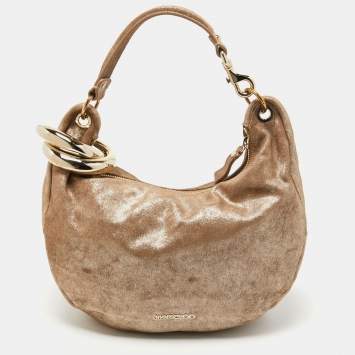 Pre Owned Jimmy Choo Metallic Beige Suede Solar Hobo