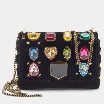 مملوكة مسبقًا Jimmy Choo Black Velvet Mini Embellished Lockett Shoulder Bag