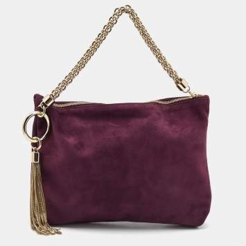 Pre Owned Jimmy Choo Purple Velvet Callie Clutch Bag