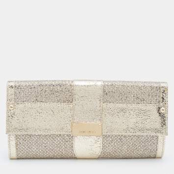 Pre Owned Jimmy Choo Metallic Patent Leather and Glitter Ubai Clutch