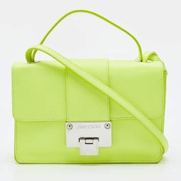 Pre Owned Jimmy Choo Neon Green Leather Mini Rebel Bag