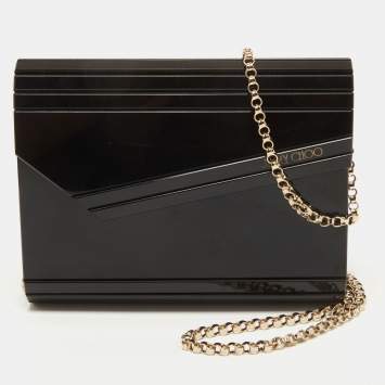 Pre Owned Jimmy Choo Black Acrylic and Leather Candy Chain Clutch 