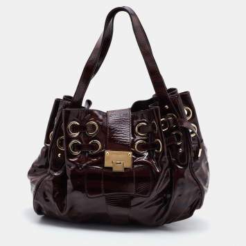 Pre Owned Jimmy Choo Brown Zebra Print Patent Leather Ramona Shoulder Bag