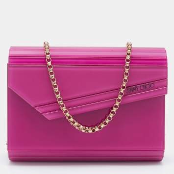 Pre Owned Jimmy Choo Pink Acrylic and Alcantara Candy Chain Clutch 
