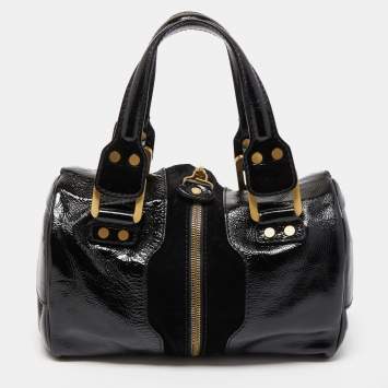 Pre Owned Jimmy Choo Black Patent Leather and Suede Marla Satchel
