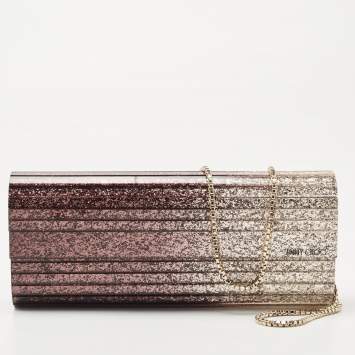 Pre Owned Jimmy Choo Gold Ombre Glitter Acrylic Sweetie Chain Clutch